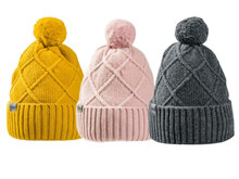 Fellhof wintermuts met pompon geel roze antraciet