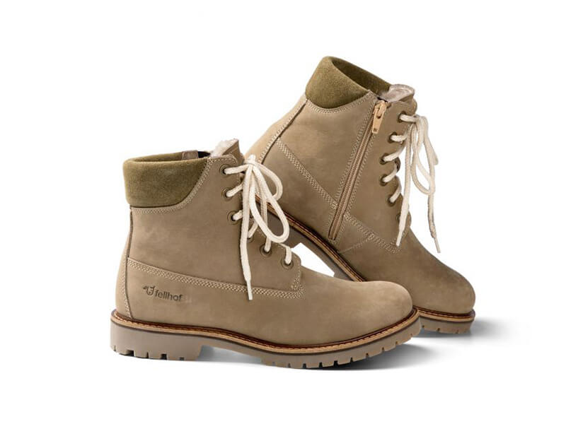 Fellhof timba warme damesschoenen kaki met witte veters