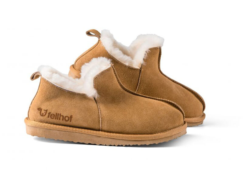 Fellhof rhino pantoffels lichtbruin met wit lamswol gevoerd