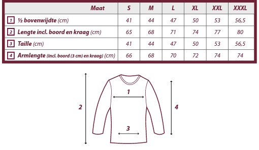 Maattabel Maatvoering thermoshirt lang